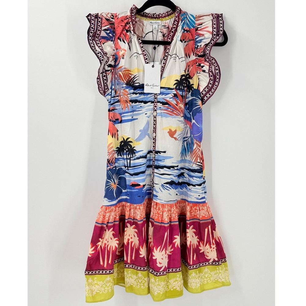 NWT Robert Graham Savannah Tropical Cotton Dress Sz 2 Vacation beach Resortwear